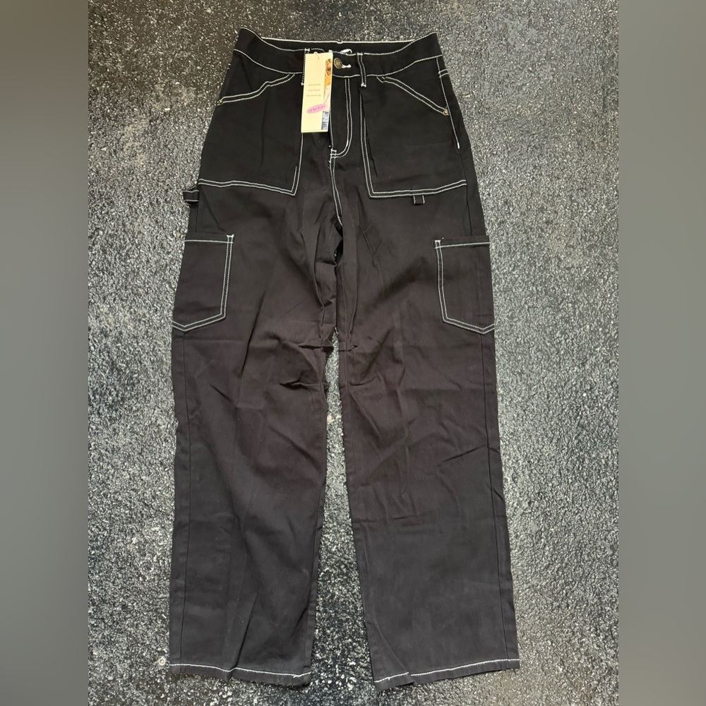 Dokotoo Women's Casual Mid Waist Cargo Jeans Wide Leg Denim Pants size: 4